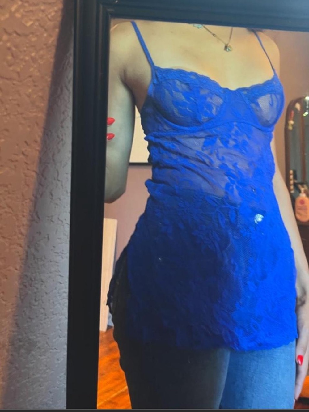 Victoria's Secret Royal Blue Sheer Lace Cami